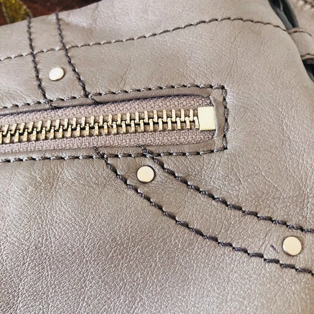 Coach Gunmetal Gray Leather Studded Embossed Hobo Shoulder Bag F16178